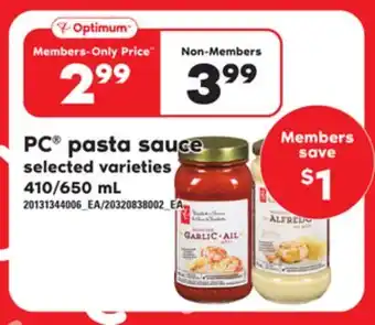 Loblaws PC PASTA SAUCE, 410/650 mL offer