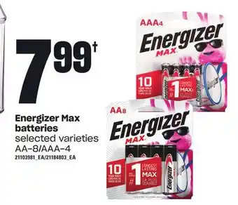 Loblaws ENERGIZER MAX BATTERIES, AA-8/AAA-4 offer