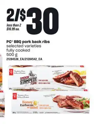 Loblaws PC BBQ PORK BACK RIBS, 500 g offer