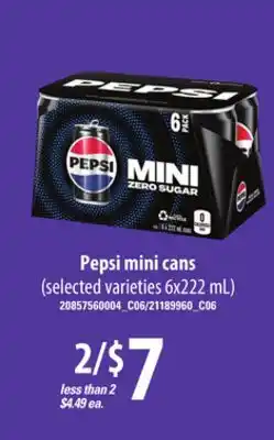 Loblaws PEPSI MINI CANS, 6x222 mL offer