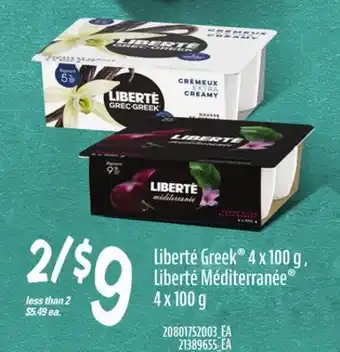 Loblaws LIBERTÉ GREEK , 4 X 100 G , LIBERTÉ MÉDITERRANÉE , 4 X 100 G offer
