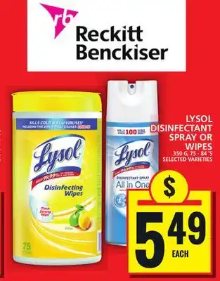 Food Basics LYSOL DISINFECTANT SPRAY OR WIPES offer