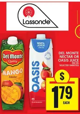Food Basics DEL MONTE NECTAR OR OASIS JUICE offer
