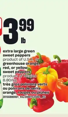 Independent Grocer EXTRA LARGE GREEN SWEET PEPPERS or GREENHOUSE ORANGE, RED, OR YELLOW SWEET PEPPERS offer