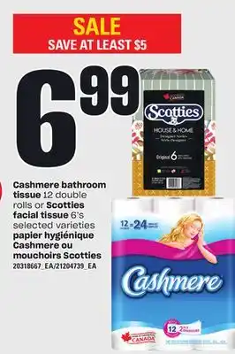 Independent Grocer CASHMERE BATHROOM TISSUE, 12 DOUBLE ROLLS OR SCOTTIES FACIAL TISSUE, 6'S offer