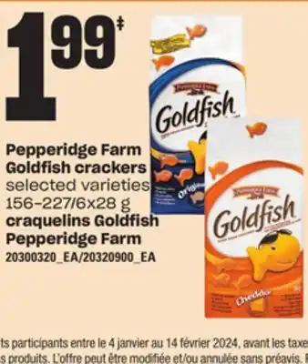Independent Grocer PEPPERIDGE FARM GOLDFISH CRACKERS , 156-227/6X28 G OR CRAQUELINS GOLDFISH PEPPERIDGE FARM offer