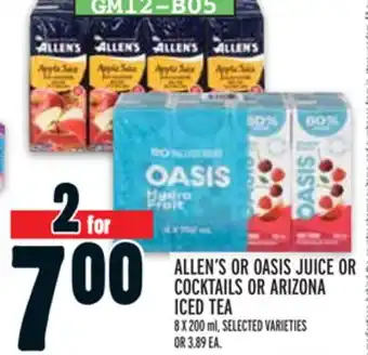 Metro ALLEN'S OR OASIS JUICE OR COCKTAILS OR ARIZONA ICED TEA offer