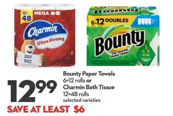 Longo's Bounty Paper Towels 6 = 12 rolls or Charmin Bath Tissue 12 = 48 rolls offer