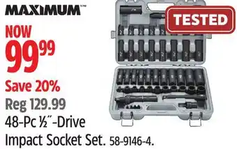 Canadian Tire MAXIMUM 48-Pc 1⁄2˝-Drive Impact Socket Set offer