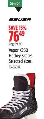 Canadian Tire bauer Vapor X250 Hockey Skates. Selected sizes offer