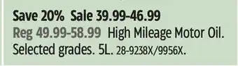 Canadian Tire castrol High Mileage Motor Oil. Selected grades. 5L offer