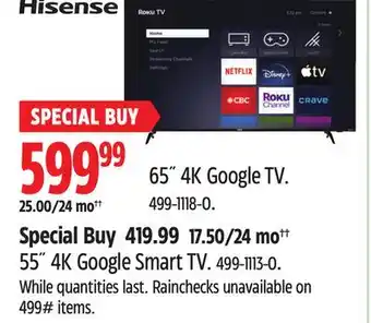 Canadian Tire Hisense 55˝ 4K Google Smart TV offer