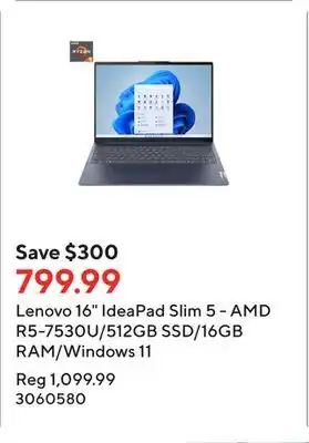 Staples Lenovo 16 IdeaPad Slim 5 - AMD R5-7530U/512GB SSD/16GB RAM/Windows 11 offer