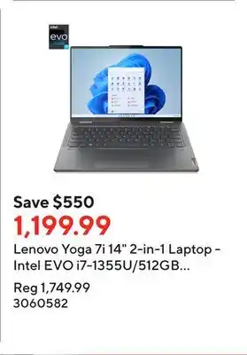 Staples Lenovo Yoga 7i 14 2-in-1 Laptop - Intel EVO i7-1355U/512GB SSD/16GB RAM/Windows 11 offer