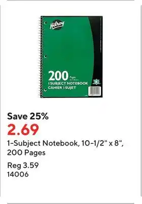 Staples 1-Subject Notebook, 10-1/2 x 8, 200 Pages offer