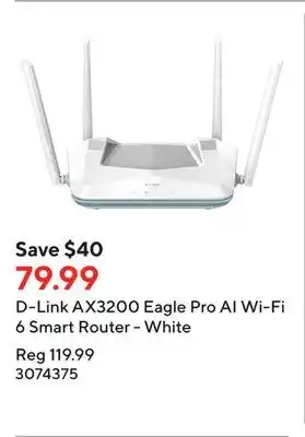 Staples D-Link AX3200 Eagle Pro AI Wi-Fi 6 Smart Router - White offer