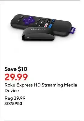 Staples Roku Express HD Streaming Media Device offer