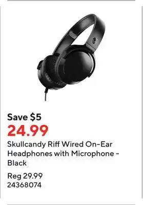Staples Skullcandy Riff Wired On-Ear Headphones with Microphone - Black offer