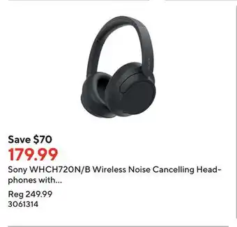 Staples Sony WHCH720N/B Wireless Noise Cancelling Headphones with Microphone - Black offer