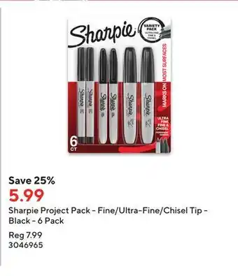 Staples Sharpie Project Pack - Fine/Ultra-Fine/Chisel Tip - Black - 6 Pack offer