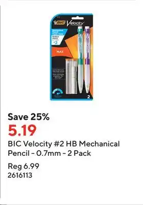 Staples BIC Velocity #2 HB Mechanical Pencil - 0.7mm - 2 Pack offer