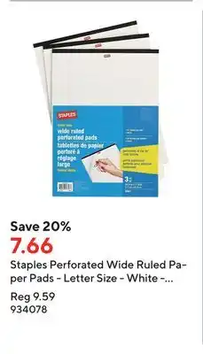 Staples Staples Perforated Wide Ruled Paper Pads - Letter Size - White - 8.5 x 11 - 50 Sheets - 3 Pack offer