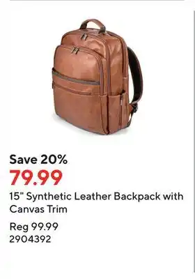 Staples 15 Synthetic Leather Backpack with Canvas Trim offer