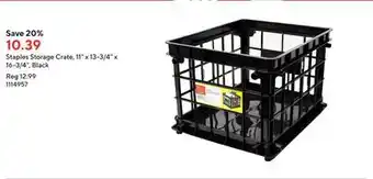 Staples Staples Storage Crate, 11 x 13-3/4 x 16-3/4, Black offer