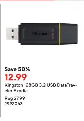 Staples Kingston 128GB 3.2 USB DataTraveler Exodia offer