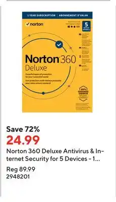Staples Norton 360 Deluxe Antivirus & Internet Security for 5 Devices - 1 Year Subscription offer