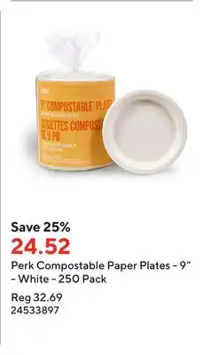 Staples Perk Compostable Paper Plates - 9 - White - 250 Pack offer
