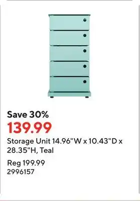 Staples Storage Unit 14.96W x 10.43D x 28.35H, Teal offer