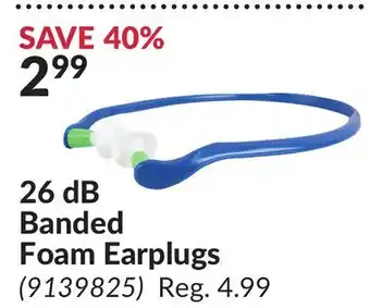 Princess Auto 26 dB Banded Foam Earplugs offer