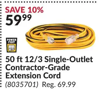 Princess Auto Power Fist 50 ft 12/3 Single-Outlet Contractor-Grade Extension Cord offer