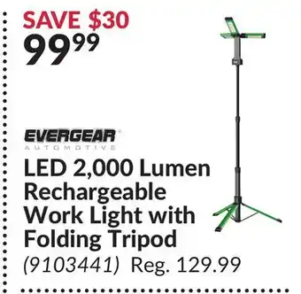 Princess Auto Evergear LED 2, 000 Lumen Rechargeable Work Light with Folding Tripod offer