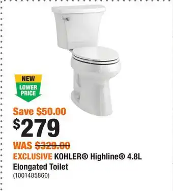 Home Depot EXCLUSIVE KOHLER Highline 4.8L Elongated Toilet offer