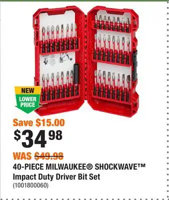 Home Depot 40-PIECE MILWAUKEE SHOCKWAVE Impact Duty Driver Bit Set offer