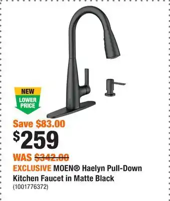 Home Depot EXCLUSIVE MOEN Haelyn Pull-Down Kitchen Faucet in Matte Black offer