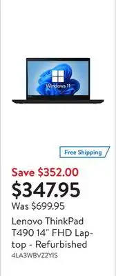 Walmart Lenovo ThinkPad T490 14 FHD Laptop - Refurbished offer