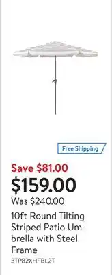 Walmart 10ft Round Tilting Striped Patio Umbrella with Steel Frame offer