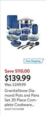 Walmart GraniteStone Diamond Pots and Pans Set 20 Piece Complete Cookware Bakeware Set Nonstick, Dishwasher&Oven Safe, Blue offer