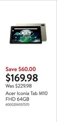 Walmart Acer Iconia Tab M10 FHD 64GB offer
