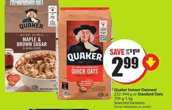 Chalo FreshCo Quaker Instant Oatmeal 232-344 g or Standard Oats 709 g-1 kg Selected Varieties offer