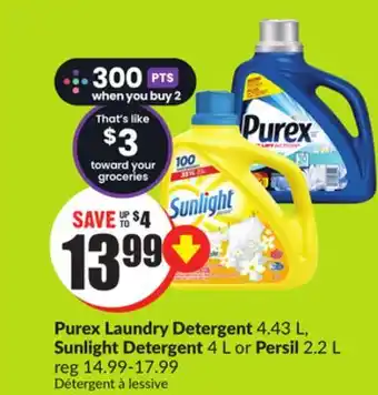 FreshCo Purex Laundry Detergent 4.43 L Sunlight Detergent 4 L or Persil 2.2 L offer