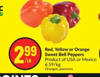 FreshCo Red, Yellow or Orange Sweet Bell Peppers PRODUCT OF USA 6.59/kg offer