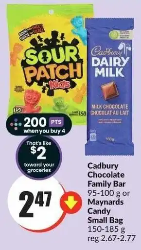 FreshCo Cadbury Chocolate Family Bar 95-100g or Maynards Candy Small Bag 150-185g offer