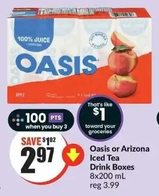 FreshCo Oasis or Arizona Iced Tea Drink Boxes 8x200mL offer