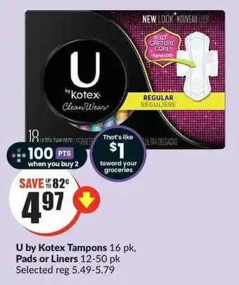 FreshCo U by Kotex Tampons 16 pk, Pads or Liners 12-50 pk offer