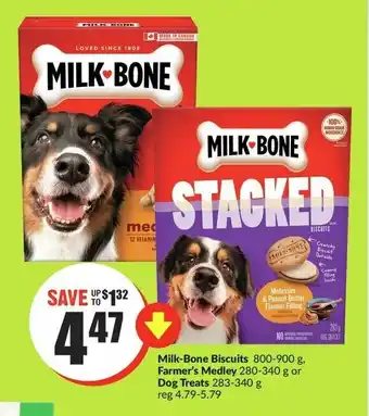 FreshCo Milk-Bone Biscuits 800-900g, Farmer's Medley 280-340g or Dog Treats 283-340g offer