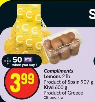 FreshCo Compliments Lemons 907g, Kiwi 600g offer